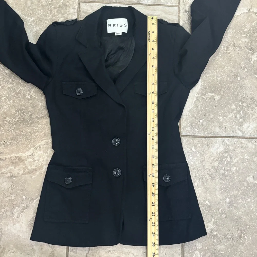 Reiss Womens Black Utility Blazer Jacket‎ Military Style Epaulettes Size XS